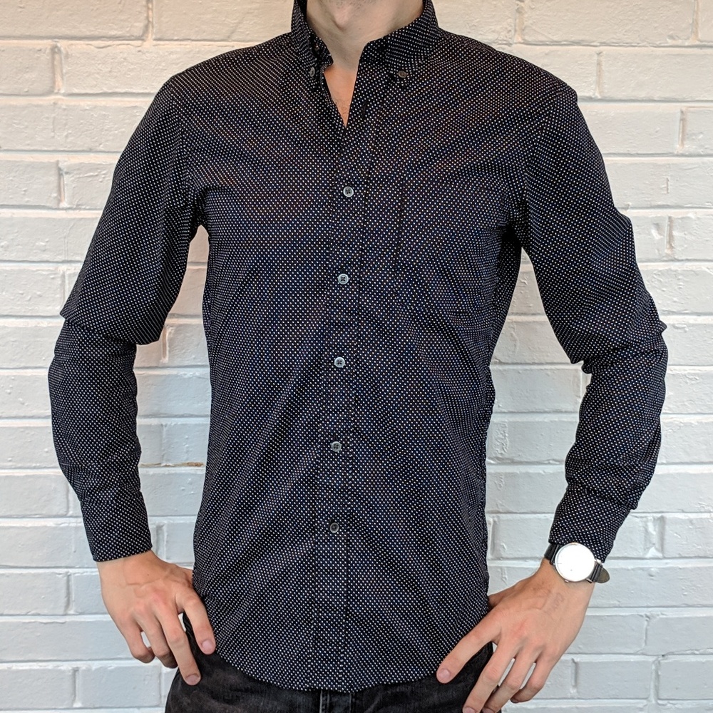 Uniqlo, deep navy, button down, dress shirt
